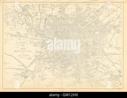 MANCHESTER & Salford. Grandi città/city plan da BR DAVIES.spedizione Atlas, 1863 Mappa Foto Stock