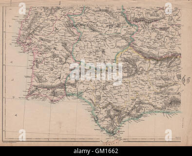 SW IBERIA Spagna Portogallo ferrovie Cadiz-Cordoba Lisbon-Santarem.WELLER, 1863 Mappa Foto Stock