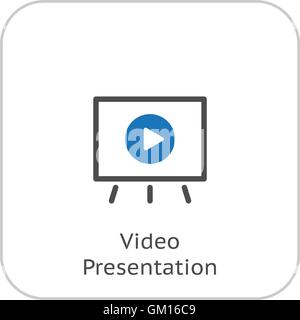 Video di presentazione e la relativa icona. Il concetto di business. Design piatto. Illustrazione Vettoriale