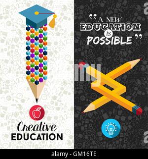 Si torna a scuola creative illustrazione banner Illustrazione Vettoriale