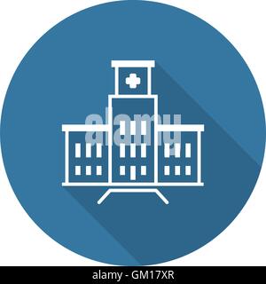Complesso ospedaliero di icona. Design piatto. Lunga ombra. Illustrazione Vettoriale
