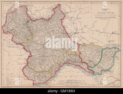 Regno di Sardegna. Il Piemonte sabaudo Modena Parma Comté de Nice. DOWER, 1863 Mappa Foto Stock