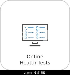 Online Test per la salute e i servizi medici e la relativa icona. Design piatto. Illustrazione Vettoriale