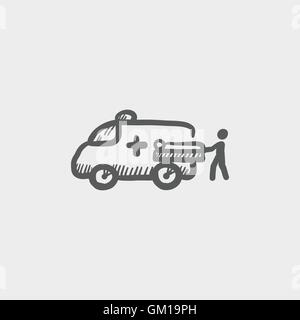 Uomo e ambulanza icona schizzo Illustrazione Vettoriale