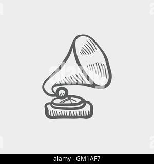 Grammofono icona schizzo Illustrazione Vettoriale
