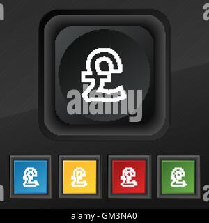 Sterlina icona simbolo. Set di cinque colorate, eleganti pulsanti sulla texture nera per il vostro design. Vettore Illustrazione Vettoriale