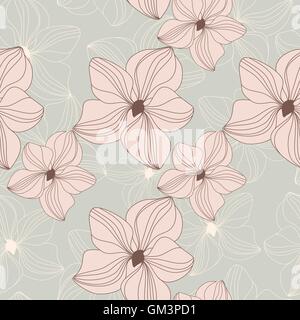 Retrò seamless pattern con fiori di orchidea colori rosa su sfondo beige Illustrazione Vettoriale