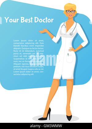 Donna dottore in bianco uniforme Illustrazione Vettoriale
