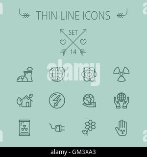 Ecologia sottile linea icona impostare Illustrazione Vettoriale