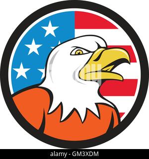 American aquila calva Head arrabbiato bandiera cerchio Cartoon Illustrazione Vettoriale