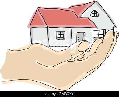 Colorati disegnati gli esseri umani mano azienda house Illustrazione Vettoriale