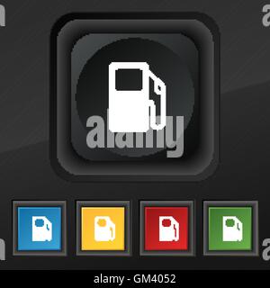 Auto gas station icona simbolo. Set di cinque colorate, eleganti pulsanti sulla texture nera per il vostro design. Vettore Illustrazione Vettoriale