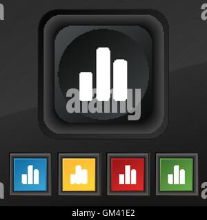 La crescita e lo sviluppo del concetto. grafico della velocità di simbolo icona. Set di cinque colorate, eleganti pulsanti sulla texture nera per il vostro design. Vettore Illustrazione Vettoriale