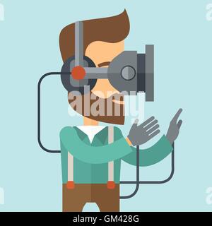 Uomo con la realtà virtuale auricolare Illustrazione Vettoriale