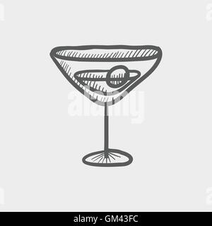 Cocktail di benvenuto con cherry icona schizzo Illustrazione Vettoriale