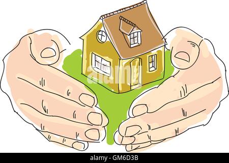 Colorati disegnati gli esseri umani mani house Illustrazione Vettoriale