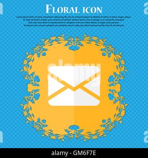 Mail, Busta, Messaggio . Floral design piatto su un blu sfondo astratto con posto per il vostro testo. Vettore Illustrazione Vettoriale