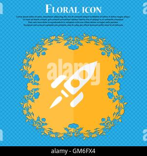 Rocket . Floral design piatto su un blu sfondo astratto con posto per il vostro testo. Vettore Illustrazione Vettoriale