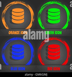 Il disco rigido e il database icona segno. unità flash stick simbolo. Alla moda in stile moderno. In arancione, verde, blu, rosso design. Vettore Illustrazione Vettoriale
