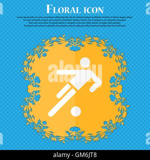 Giocatore di football icona. Floral design piatto su un blu sfondo astratto con posto per il vostro testo. Vettore Illustrazione Vettoriale