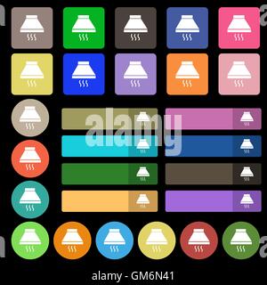 Cappa da cucina icona segno. Set da venti sette multicolore pulsanti piana. Vettore Illustrazione Vettoriale