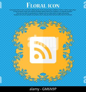 Feed RSS . Floral design piatto su un blu sfondo astratto con posto per il vostro testo. Vettore Illustrazione Vettoriale