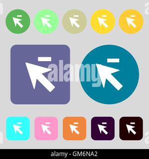 Cursore freccia icona meno segno. 12 pulsanti colorati. Design piatto. Vettore Illustrazione Vettoriale