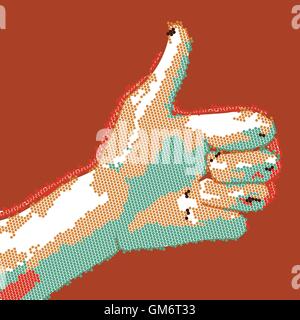 Cartoon mano punteggiata Thumbs up. EPS vettore10 buisness il successo come illustrazione Illustrazione Vettoriale