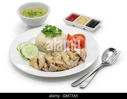 Pollo Hainanese riso, cucina di Singapore isolati su sfondo bianco Foto Stock