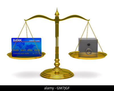 La carta di credito e sicuro sulle scale. Isolato immagine 3D Foto Stock