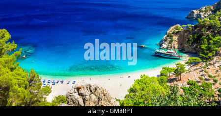 Bellissima spiaggia panoramica Apella. Karpathos Island, Grecia Foto Stock