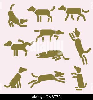 Un set di icone di cane o pittogrammi. Design per il logo, t-shirt, borsa, annuncio, illustrazione ecc. Illustrazione Vettoriale