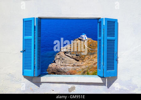 La chiesa dei Sette Martiri sull isola di Sifnos, CICLADI Foto Stock