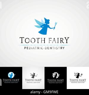 Dente di fata logo dentale modello. Teethcare icon set. dentista clinica insegne, ortodontista illustrazione, denti icona vettore design, igienista orale concetto per fermo, dente branding di t-shirt foto Illustrazione Vettoriale
