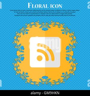 Feed RSS. Floral design piatto su un blu sfondo astratto con posto per il vostro testo. Vettore Illustrazione Vettoriale