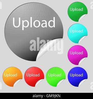 Caricare icona segno. Simbolo di carico. Set di otto multi colore pulsanti rotondi, adesivi. Vettore Illustrazione Vettoriale