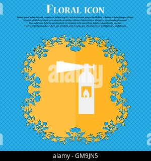 Estintore icona segno. Floral design piatto su un blu sfondo astratto con posto per il vostro testo. Vettore Illustrazione Vettoriale