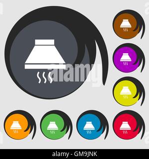 Cappa da cucina icona segno. Simboli su otto pulsanti colorati. Vettore Illustrazione Vettoriale
