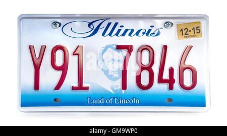 Illinois targa; numero di immatricolazione del veicolo. IL Illinois " la terra di Lincoln' numero di targa. Foto Stock