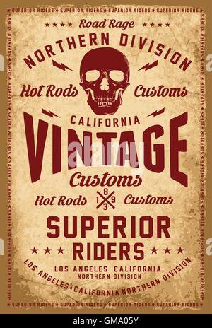 Moto d'epoca con sfondo grunge. Questa illustrazione può essere utilizzato come una stampa su t-shirt e borse, stazionario o come un poster. Illustrazione Vettoriale