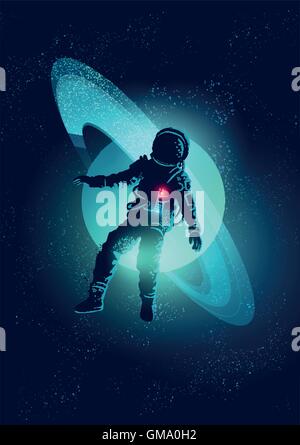Un astronauta galleggiante attraverso lo spazio. Illustrazione Vettoriale Illustrazione Vettoriale