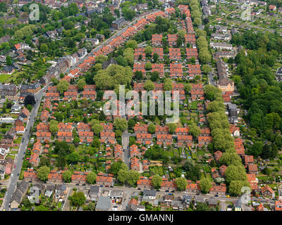 Vista aerea, colony Stemmer Berg, villaggio minerario, buona strada strada in mattoni, alloggiamento station wagon, Sterkrade, vista aerea di Oberhausen, Foto Stock