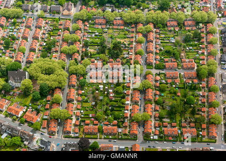 Vista aerea, colony Stemmer Berg, villaggio minerario, buona strada strada in mattoni, alloggiamento station wagon, Sterkrade, vista aerea di Oberhausen, Foto Stock