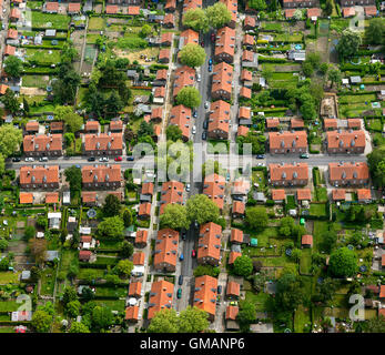 Vista aerea, colony Stemmer Berg, villaggio minerario, buona strada strada in mattoni, alloggiamento station wagon, Sterkrade, vista aerea di Oberhausen, Foto Stock