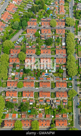 Vista aerea, colony Stemmer Berg, villaggio minerario, buona strada strada in mattoni, alloggiamento station wagon, Sterkrade, vista aerea di Oberhausen, Foto Stock