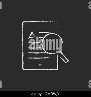 Tablet e icona della lente di ingrandimento disegnato in gesso. Illustrazione Vettoriale