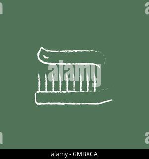 Spazzolino da denti con dentifricio icona disegnata in gesso. Illustrazione Vettoriale