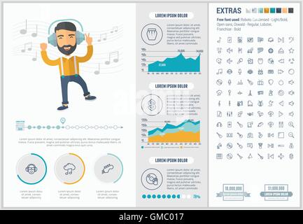 Musica design piatto modello infografico Illustrazione Vettoriale