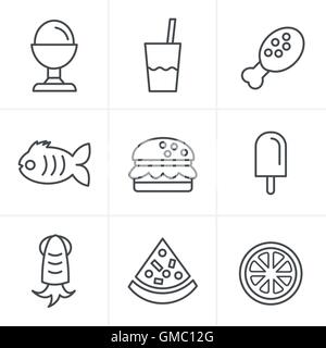 Le icone della linea alimentare stile set di icone, disegno vettoriale Illustrazione Vettoriale