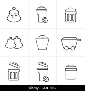 Le icone della linea stile icone di rifiuti Illustrazione Vettoriale